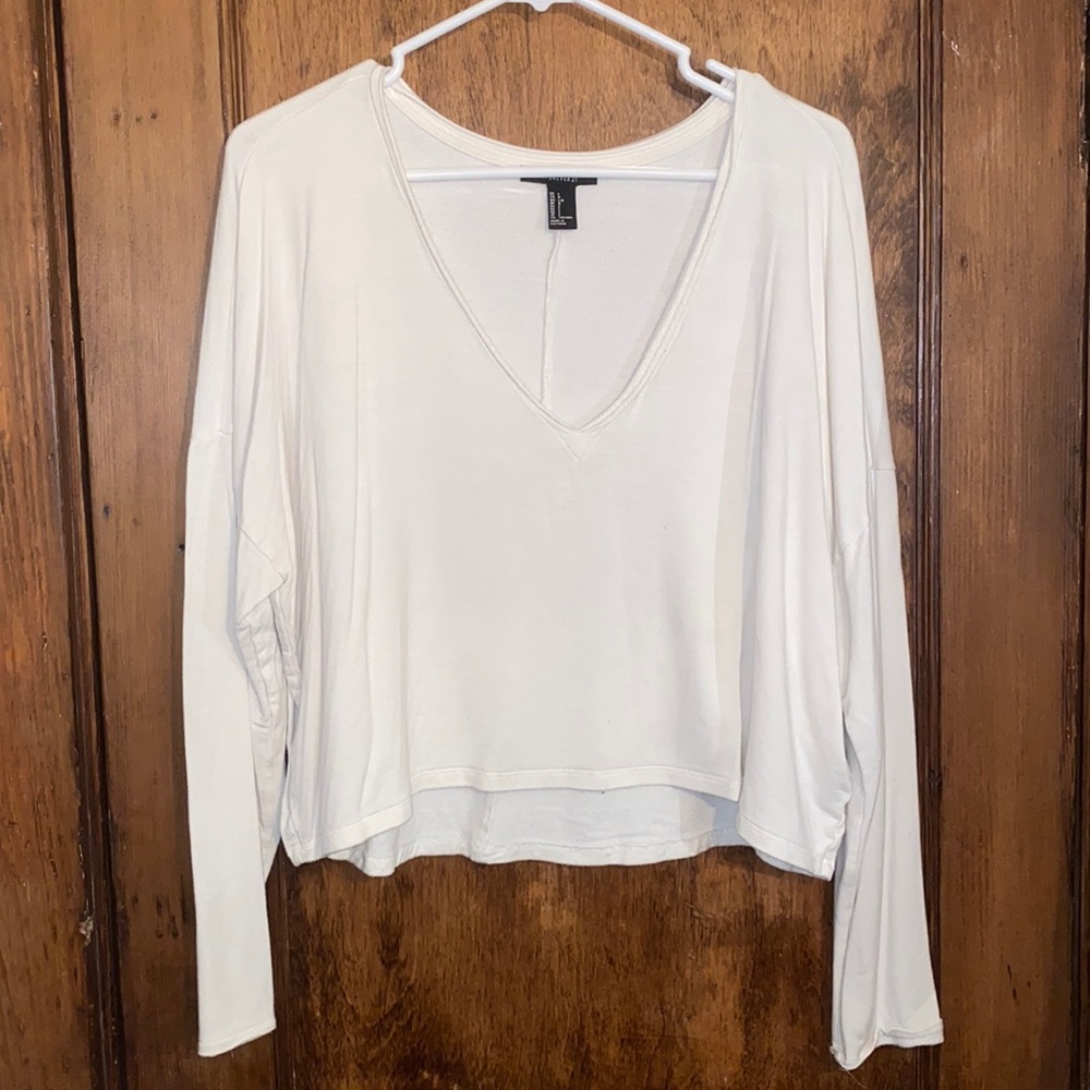 slouchy white long sleeve vneck